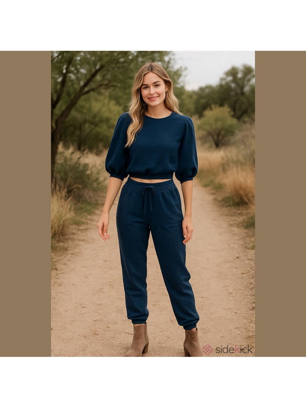 K/lab dark wash great stretch denim look cropped Crewneck top XL